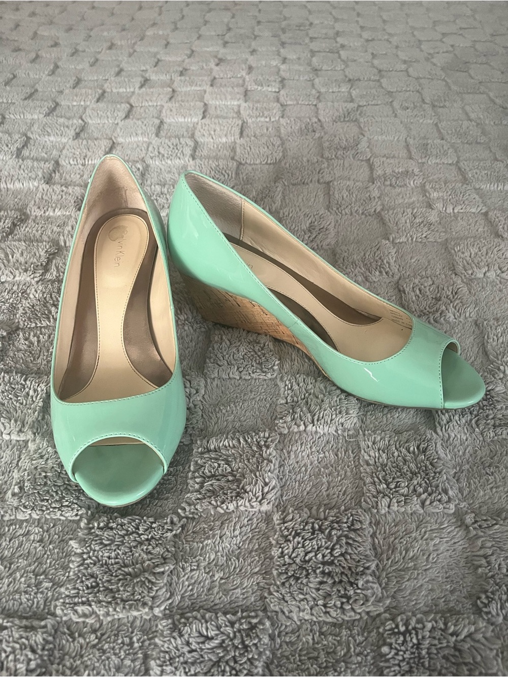 Mint Green Peep-Toe Wedge Pumps - Women's